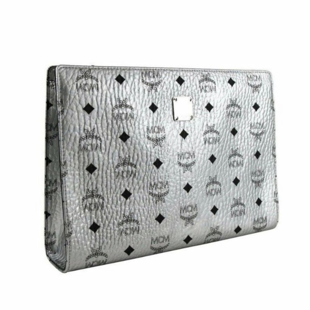 MCM Berlin Silver Visetos Coated Canvas Pouch Bag